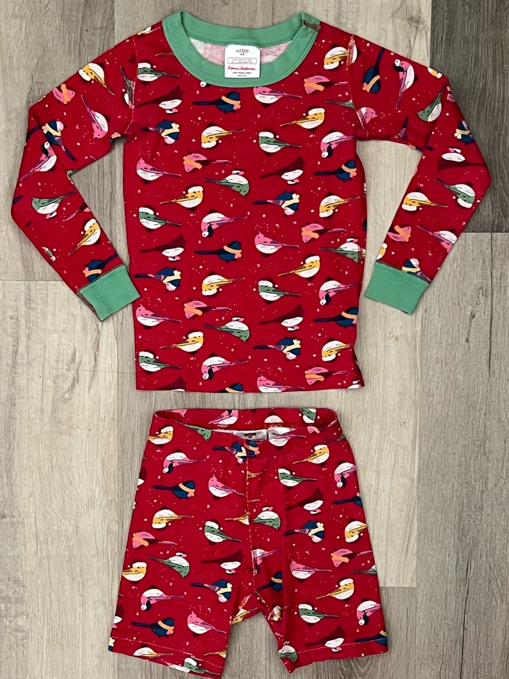 Hanna Andersson Christmas Bird Pajamas Pj’s Long Sleeve Top/ Shorts size 5